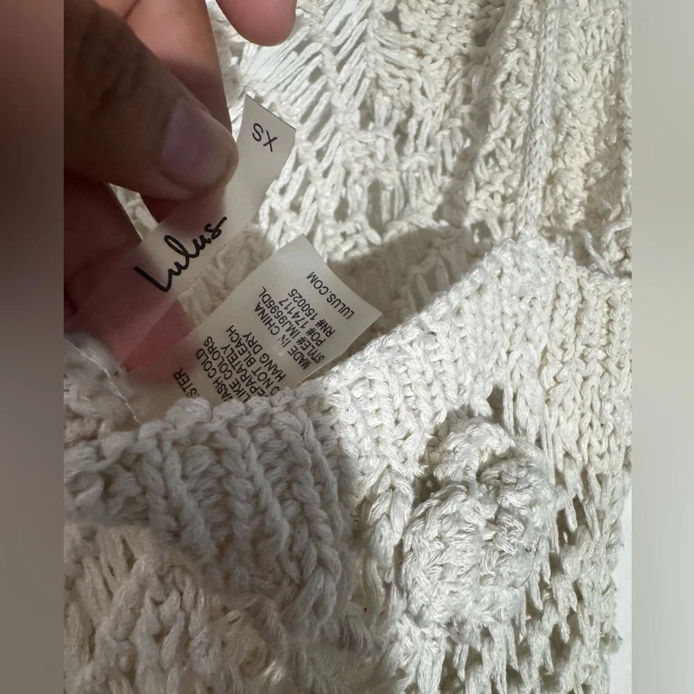 LULUS Coastal Charisma Ivory Crochet Rosette Tie Strap Swim Cover Up